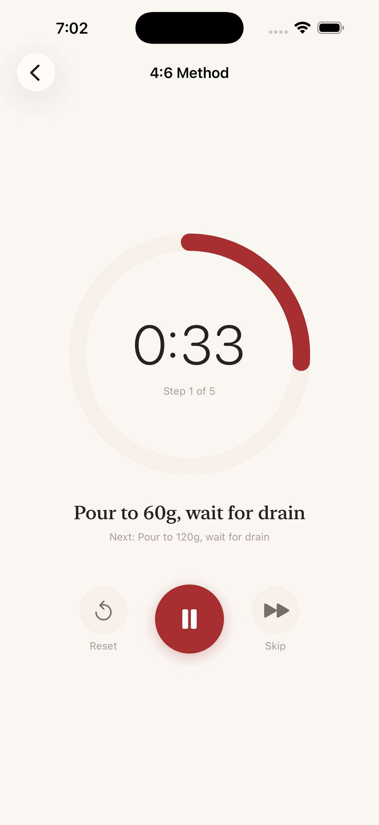Brew timer screen